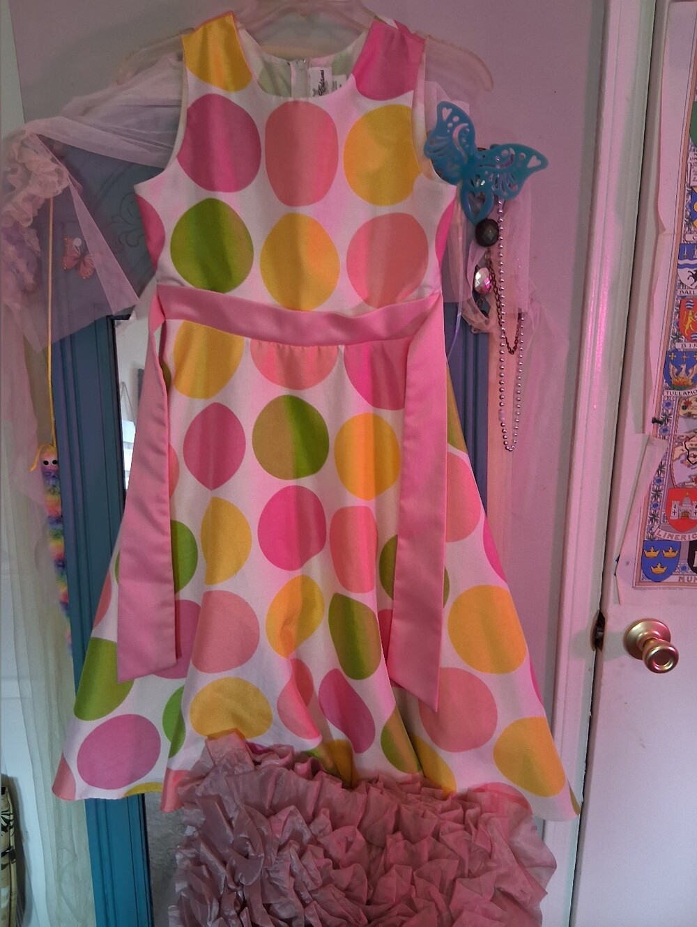 Rare Edition Size 16G Polka Dot Party Dress Summer Dress in Pink, Yellow & Green